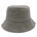 Green lamb wool bucket hat with warm faux fur lining and stylish wide brim design - One Size / Gray