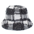 Dettaglio del cappello a secchiello a scacchi bianchi e neri con bordi sfilacciati e trama - Taglia unica / Grigio