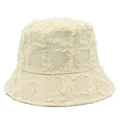 Detailopname van beige vissershoed met rafelige randen en getextureerde geruite stoffen - Eén maat / Beige