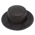 Top view of a black sequin boater hat with a flat top for stage performances and parties - Black