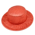 Macro shot of festive red glitter top hat with a smooth flat top for party events - Red