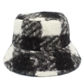 Detailed close-up showing the soft lamb wool texture and checkerboard pattern of the hat - Black White And Gray Checkerboard