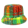 Close-up of thick colorful plaid fleece bucket hat texture with vibrant wool pattern - Colorful Large Plaid