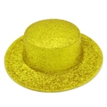 Close-up of sparkling gold glitter texture on a flat top hat for stage performances - Gold