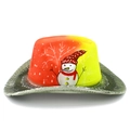 Detail of western cowboy hat with snowman print and orange to yellow gradient color - Winter Snowman Style (1# Straight Top)