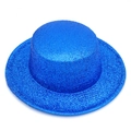 Detail of electric blue sequin top hat showing shiny glitter texture for party costume - Blue