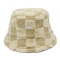 Sombrero bucket de pelo sintético a cuadros beige con etiqueta IMMUNE para el invierno - Caqui