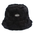 Gorro de pescador en piel sintética negra con logo para moda de invierno cálida mujer - Negro