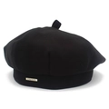 Klassische schwarze Wollbaske mit stilvoller goldener Logoplatte für Retro-Herbstlook - Einheitsgröße / Schwarz