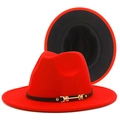 Cappello fedora classico bicolore rosso e nero in lana con elegante fibbia dorata - Taglia unica / Esterno Rosso Interno Nero