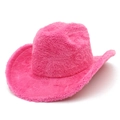 Detailed view of the bright pink faux fur texture on a classic western cowboy hat style - One Size / Rose Red
