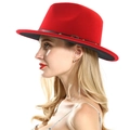 Cappello fedora classico rosso e nero in lana a tesa larga con fibbia dorata da donna - Taglia unica / Esterno Rosso Interno Nero