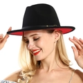Classico cappello Fedora bicolore nero e rosso in feltro di lana con fascia con fibbia - Taglia unica / Esterno Nero Interno Rosso