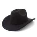 Close-up of dark brown western cowboy hat with plush wool-like texture and curved brim - One Size / Black