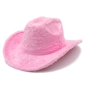Detail of soft pink plush texture and curved brim on a stylish western cowboy hat - One Size / Pink