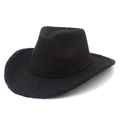 Draufsicht auf einen schwarzen Cowboyhut aus Teddy-Fleece mit breiter Krempe und Krone - Einheitsgröße / Schwarz