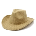 Nahaufnahme der khakifarbener Teddy-Fleece-Textur auf einem Western-Cowboyhut - Einheitsgröße / Khaki
