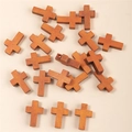Set of small wooden cross pendants with natural brown texture for DIY jewelry making - Cross Pendant Accessory / Orange