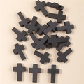 Detailed macro view of 20 small black wooden cross charms with top-drilled holes for DIY jewelry - Cross Pendant Accessory / Black