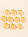 Set of 10 peach-shaped resin pendants with green leaves and metal loops for DIY jewelry - Pink Yellow Peach