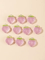 Lot de 10 pendentifs pêche en résine rose avec feuilles vertes pour bijoux artisanaux - Pêche Violet Clair