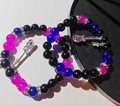 Detailed close-up of handmade beaded guitar bracelets with silver heart accents - Non-Magnetic Guitar Star Style (Pair)