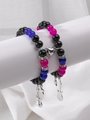 Detail of magnetic heart clasp and guitar charms on colorful beaded punk couple bracelets - Magnetic Guitar Heart Style (Pair)