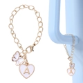 Chaîne de gobelet dorée avec pendentif papillon blanc et cœur avec la lettre A - Lettres de Cœur / Papillon Blanc Cœur Lettre A (Or Blanc)