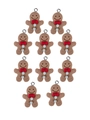Set de 10 dijes de hombre de jengibre marrón con lazos rojos para hacer joyas de bricolaje - Estilo Con Bola Redonda
