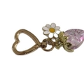 Cute heart keychain featuring a purple strawberry pendant and white daisy flower charm - Translucent Pink Strawberry Heart Clasp