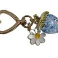 Sweet blue strawberry heart keychain with golden clip and daisy charm for handbags - Translucent Blue Strawberry Heart Clasp