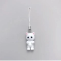 Schattige witte geflokte kat telefoonhanger met zachte textuur en duurzaam koord - Wit