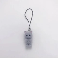 Schattige grijze pluizige kitten telefoon hanger met roze oortjes en metalen ring - Grijs