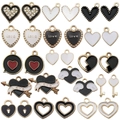 Assorted black and white heart charms in gold alloy with rose and love motifs - Black And White Classic Style (Style 2)