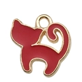 Detail eines roten Emaille-Katzenanhängers mit goldenem Metallrahmen für DIY-Schmuck - Rote Emaille Katze-15848