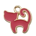 Nahaufnahme von rosa Katzenanhänger mit Goldlegierung für DIY-Schmuckherstellung - Rosarote Emaille Katze-15843