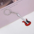 Mini electric guitar keychain accessory in red and black metal finish with silver ring - Red Guitar Keychain