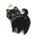 Detailansicht des schwarzen Emaille-Katzenanhängers mit Goldrand für DIY-Schmuck - Zurückblickende schwarze Katze-17517