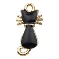 Detailaufnahme eines schwarzen Katzenanhängers aus Emaille mit goldenem Metallrahmen für DIY - Schwarze Silhouette Katze-9928