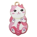Detailansicht Emaille-Katzenanhänger in Pink und Weiß mit goldener Öse für Schmuck - Rosa Emaille Katze-18687