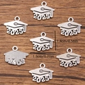 Antique silver 2025 graduation cap charm for DIY necklaces and jewelry making - 2025 Graduation Cap Style