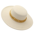Sombrero de fieltro de lana crema con ala ancha y cadena de oro elegante decorativa - Beige