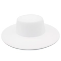 Top-down view showing the flat crown and wide brim of the white felt bolero hat - White