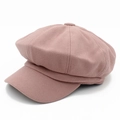 Detailed side view of a vintage pink wool newsboy cap with classic eight-panel stitching - One Size / Dusty Pink