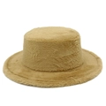 Thickened camel faux fur winter jazz hat with warm lamb velvet for a stylish flat brim look - Brown