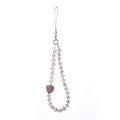 Handmade beaded phone strap with iridescent beads and pink rhinestone strawberry charm - Strawberry Style