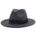 Detailed close-up of dark grey wool fedora hat with black wide ribbon and bow knot decor - One Size / Dark Grey 2
