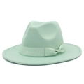 Detail of mint green wool fedora hat featuring a matching grosgrain ribbon and bow - One Size / Mint Green