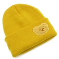 Berretto in maglia giallo vivace con simpatica toppa a forma di orso per il calore - Taglia unica / Giallo