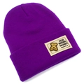 Bonnet en tricot violet pour hommes et femmes avec écusson ours chaud et coupe-vent - Violet